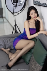 14XiuRen第6374期_模特可乐Vicky性感蓝紫色吊带短裙配超薄黑丝秀美腿诱惑写真